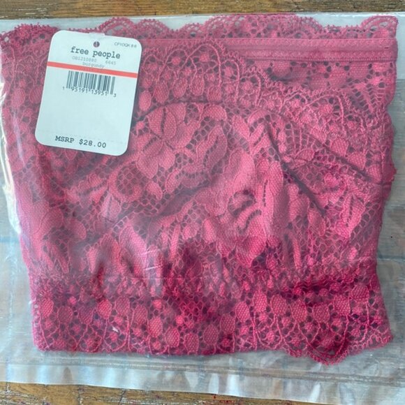 Free People Lacey Looks Bralette Burgundy Lace New XS Loungewear Maroon Bandeau - Picture 9 of 13